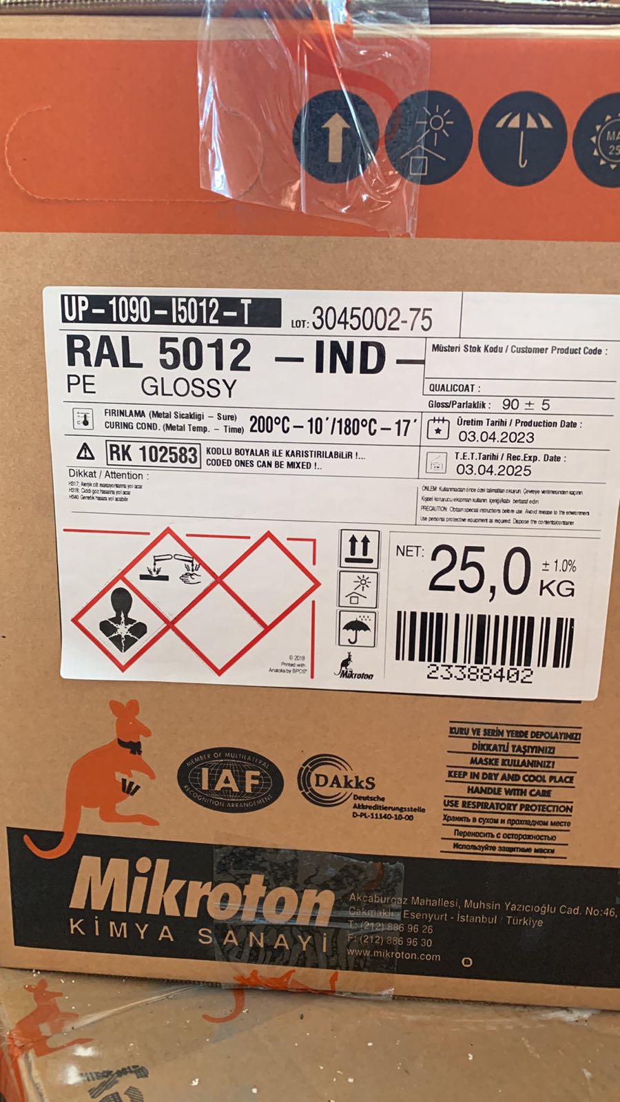 Порошкова поліефірна фарба Mikroton UP-1090-I5012-T RAL 5012 синій глянець 25 кг.